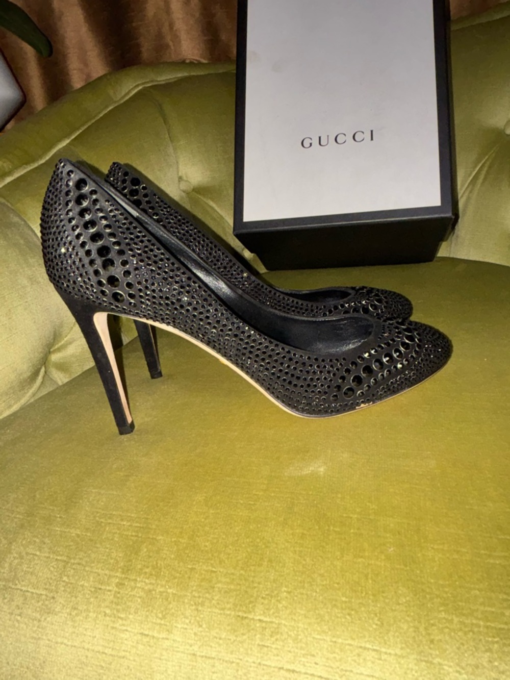 Gucci Studs Pumps 38 Ladies' Black 338727 Rhinestone - Picture 7 of 12